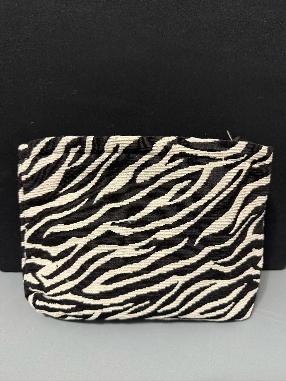 Zebra Print Pouch with 'Pleasant Time' Patch